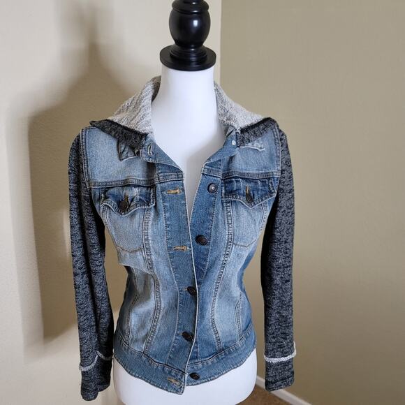 Denim Vest Hoodie Jacket, Size Medium, Blue Jean Heather Grey - Picture 5 of 10